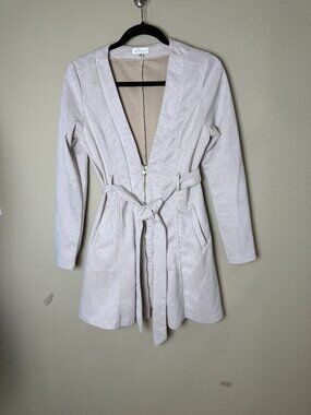 TRIPLE SEVEN Faux Suede Belted Longline Blazer Jacket Belted Waist Size Small
